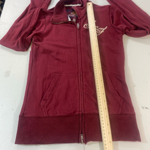 Vintage Abercrombie & Fitch Maroon Full Zip Hoodie Women’s L A&F Crest Y2K Style - Picture 3 of 11